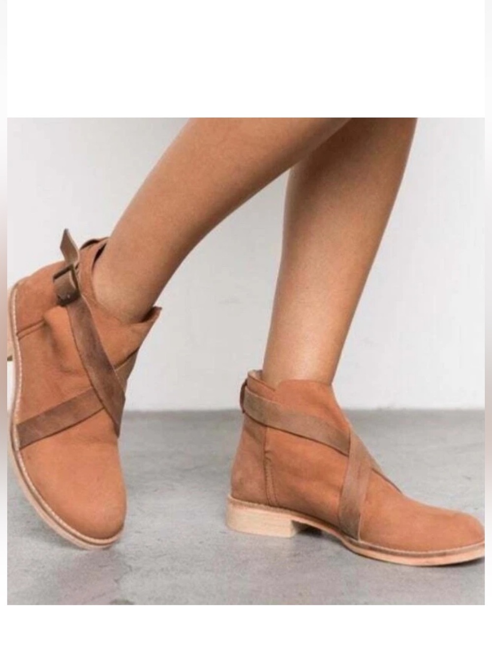 Free People Las Palmas Tan Leather Crisscross Ankle Boots Size 37 - Picture 2 of 9